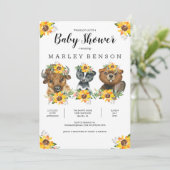 Sunflower Woodland Animals Baby shower Invitation Kaart (Staand voorkant)