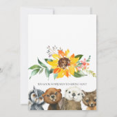 Sunflower Woodland Animals Baby shower Invitation Kaart (Achterkant)