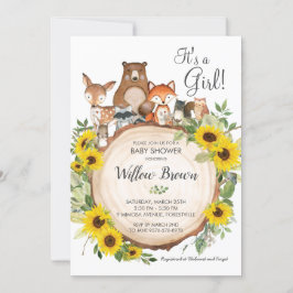 Sunflower Woodland Dieren Baby shower Meisje Kaart