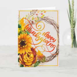 Sunflower Wreater Happy Thanksgiving Kaart
