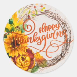Sunflower Wreater Happy Thanksgiving Ronde Sticker