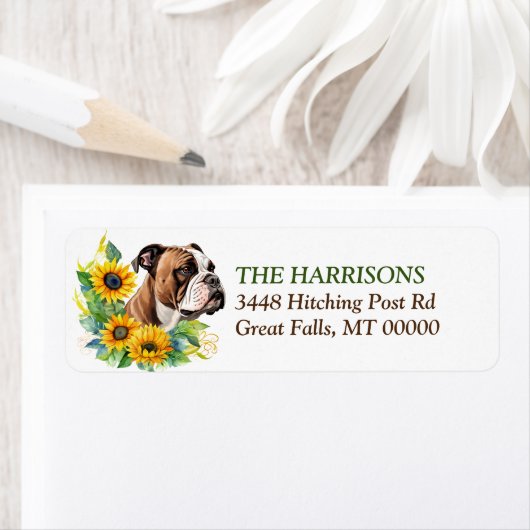 Sunflower Wreath Bulldog retouradres Label (Insitu)