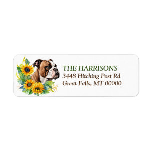 Sunflower Wreath Bulldog retouradres Label