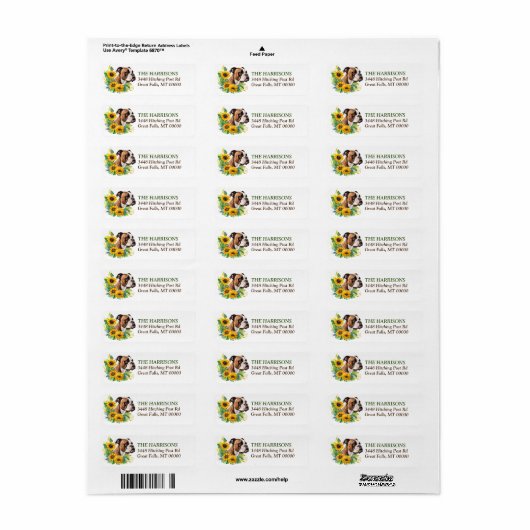 Sunflower Wreath Bulldog retouradres Label (Full Sheet)