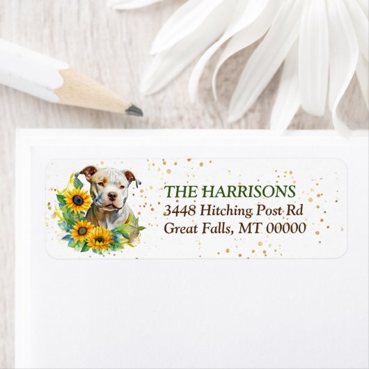 Sunflower Wreath Pitbull retouradres Etiket (Insitu)