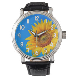 Sunflower Wrist Watch Blue Background Floral Horloge