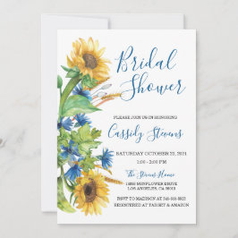 Sunflower Yellow Blue Floral Fall Bridal Shower Kaart