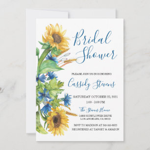 Sunflower Yellow Blue Floral Fall Bridal Shower Kaart