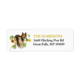 Sunflower Yellow Collie Dog Return Address Etiket