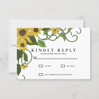 Sunflower Yellow Floral Botanical Hand drawn Oil RSVP Kaartje