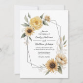 Sunflower Yellow Floral Frame Wedding Invitation Kaart (Voorkant)