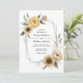 Sunflower Yellow Floral Frame Wedding Invitation Kaart (Staand voorkant)