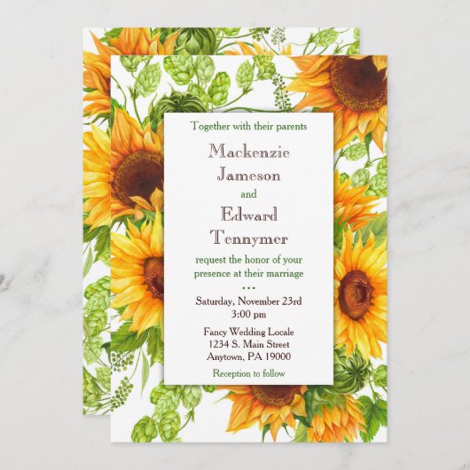 Sunflower Yellow Floral Weddenschap Kaart (Voorkant / Achterkant)