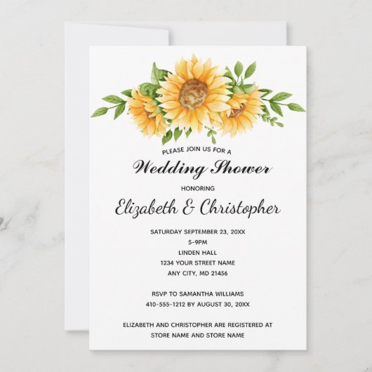 Sunflower Yellow Floral Weddenschap Shower Invitat Kaart (Voorkant)