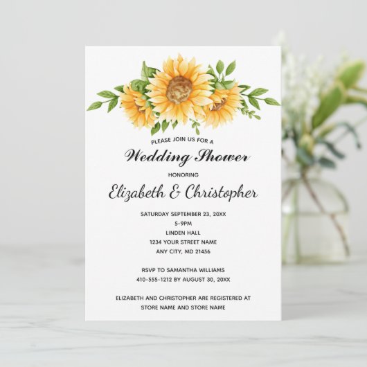 Sunflower Yellow Floral Weddenschap Shower Invitat Kaart (Staand voorkant)