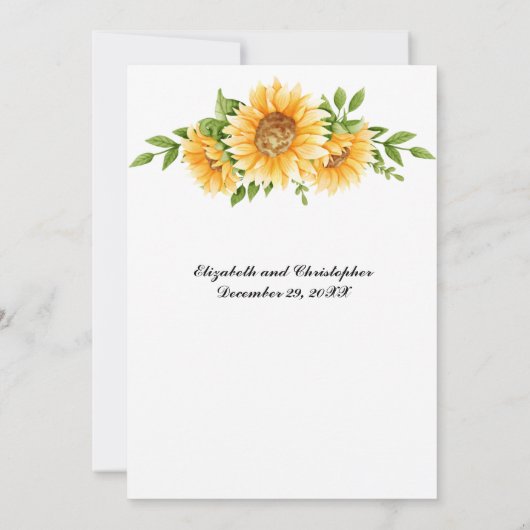 Sunflower Yellow Floral Weddenschap Shower Invitat Kaart (Achterkant)