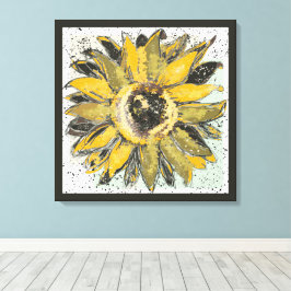 Sunflower Yellow Green Black Watercolor Style Art Canvas Afdruk