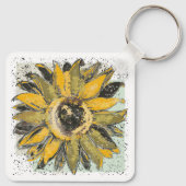 Sunflower Yellow Green Black Watercolor Style Art Sleutelhanger (Achterkant)