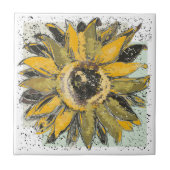 Sunflower Yellow Green Black Watercolor Style Art Tegeltje (Voorkant)