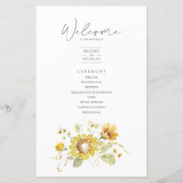 Sunflower Yellow Rustic Wedding Programme