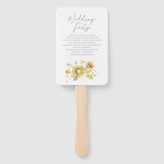 Sunflower Yellow Rustic Wedding Programme Handwaaier (Achterkant)