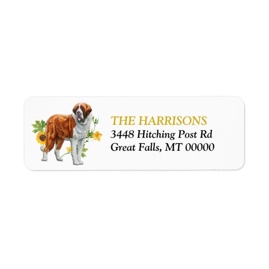 Sunflower Yellow St Bernard Dog Return Address Etiket (Voorkant)