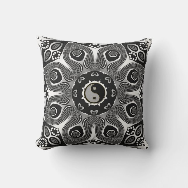 Sunflower YinYang Modern Tribal Art Cushion Kussen (Voorkant)