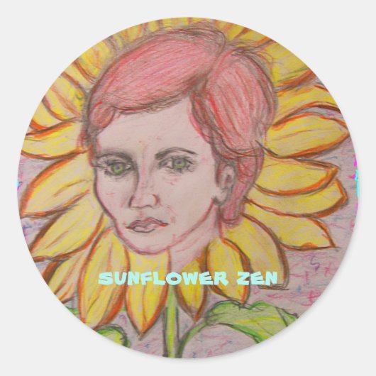 Sunflower Zen Ronde Sticker (Voorkant)