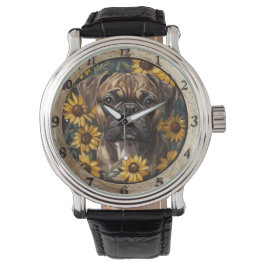 Sunflowers and Boxer Dog Horloge