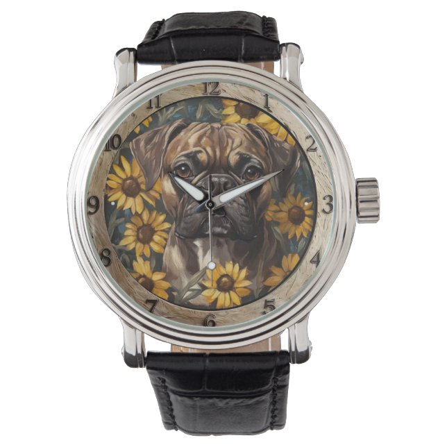 Sunflowers and Boxer Dog Horloge (Voorkant)
