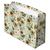 Sunflowers and Bumble Bees Floral Gift Bag Groot Cadeauzakje (Achterkant Gekanteld)