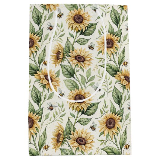 Sunflowers and Bumble Bees Floral Medium Cadeauzakje (Voorkant)