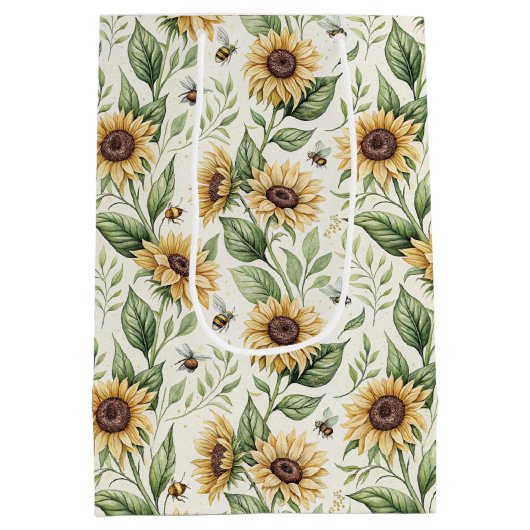 Sunflowers and Bumble Bees Floral Medium Cadeauzakje (Achterkant)