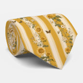 Sunflowers and Butterflies on Yellow Stripes (2) Stropdas (Opgerold)