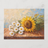 Sunflowers and Daisies on Rustic Table Briefkaart (Voorkant)