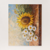 Sunflowers and Daisies on Rustic Table Legpuzzel (Verticaal)