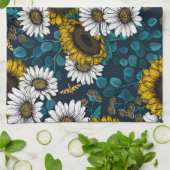 Sunflowers and daisies, summer garden 2 theedoek (Gevouwen)