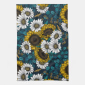 Sunflowers and daisies, summer garden 2 theedoek (Verticaal)