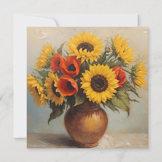 Sunflowers and Red Poppy Flowers Still Life  Kaart (Voorkant)