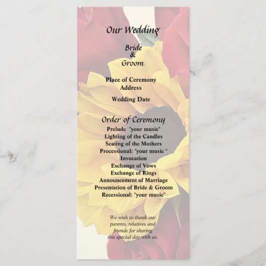 Sunflowers and Roses Bouquet Programmakaart (Voorkant)