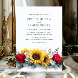 Sunflowers and Roses Floral Wedding Kaart