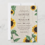 Sunflowers And Wood Rustic Country QR Code Wedding Kaart (Voorkant)