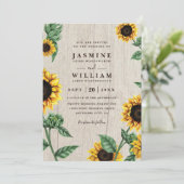 Sunflowers And Wood Rustic Country QR Code Wedding Kaart (Staand voorkant)