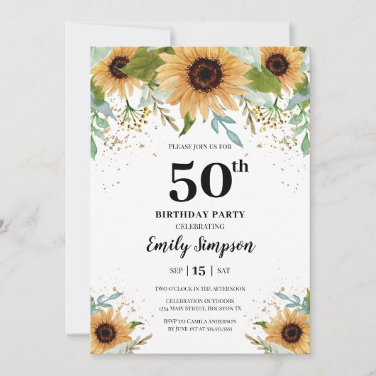 Sunflowers Birthday Invitation Kaart (Voorkant)