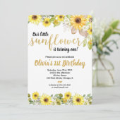 Sunflowers birthday party uitnodiging for girl (Staand voorkant)