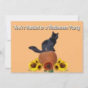  Sunflowers Black Cat Pumpkins Halloween Orange  Kaart