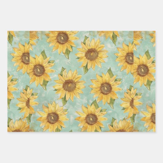 Sunflowers blue background inpakpapier vel (Voorkant 2)