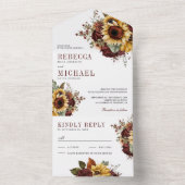  Sunflowers Burgundy Floral Wedding All In One Uitnodiging (Binnen)