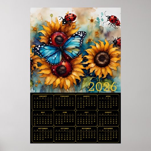 Sunflowers, Butterfly, and Ladybugs Poster (Voorkant)