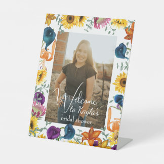 Sunflowers, Calla Lilies, Tiger Lily Bridal Shower Reclamebord Met Voetstuk